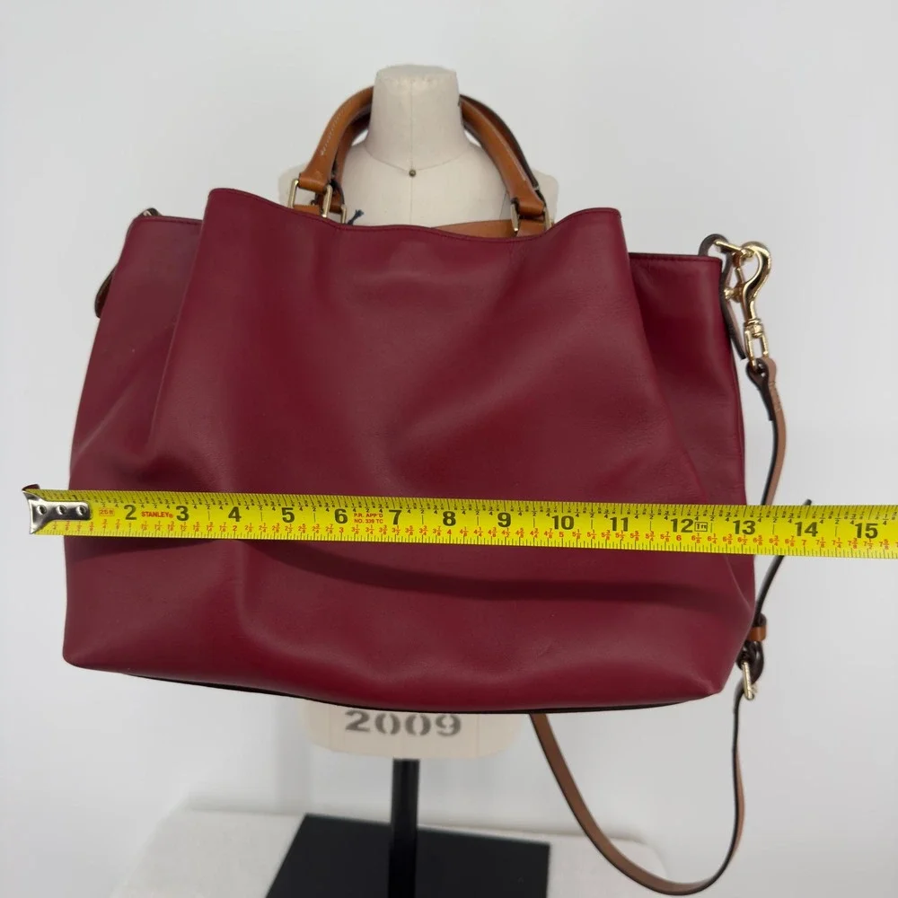 Dooney & Bourke Large Barlow Wine Leather Satchel Bag LJ039 WN Red Tan Trim